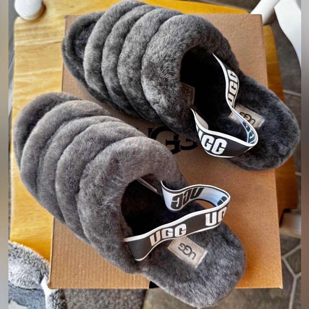 UGG Gray Fluffy Slippers